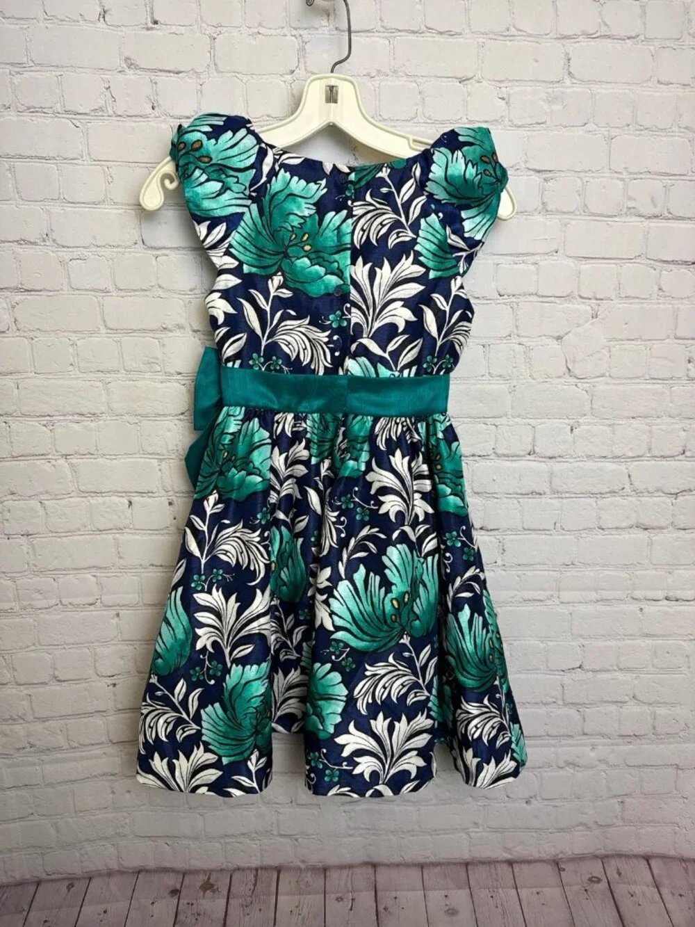 Dressed up by Gymboree blue green floral party dress with bow size 8 girls